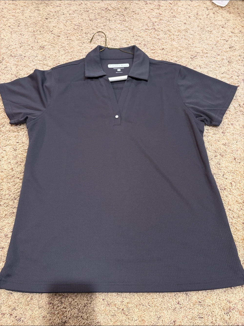Pebble Beach Short Sleeve Open-Placket Polo in Charcoal Gray